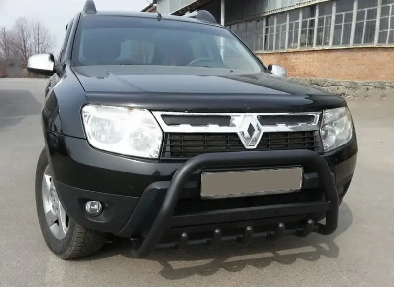 Кенгурятник з написом WT004 Black (нерж.) для Renault Duster 2008–2017