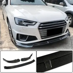 Накладка на передній бампер Lip V1 (для S-Line Sedan 2015-2019, Карбон) для Audi A4 B9 2015–2024