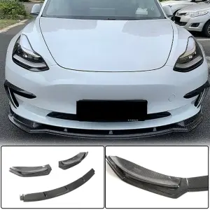 Накладка на передній бампер Lip V5 (2017-2023, Карбон) для Tesla Model 3 2017–