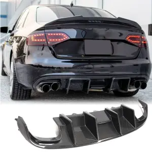 Дифузор заднього бампера V1 (для S4 2009-2012, Карбон) для Audi A4 B8 2007–2015