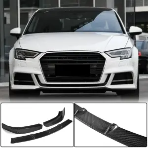 Накладка на передній бампер Lip V2 (для S-Line Sedan 2017-2020, Карбон) для Audi A3 2012–2020