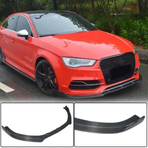 Накладка на передній бампер Lip V3 (для S-Line Sedan 2012-2016, Карбон) для Audi A3 2012–2020