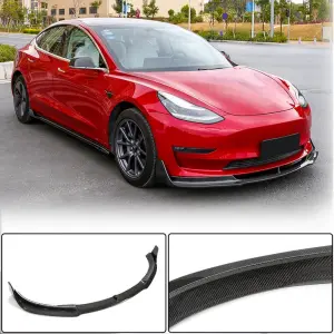 Накладка на передній бампер Lip V1 (2017-2023, Карбон) для Tesla Model 3 2017–