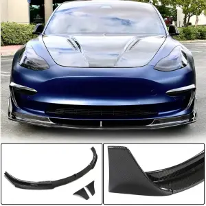Накладка на передній бампер Lip V3 (2017-2023, Карбон) для Tesla Model 3 2017–