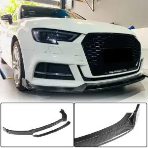 Накладка на передній бампер Lip V4 (для S-Line Sedan 2017-2020, Карбон) для Audi A3 2012–2020