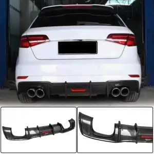 Дифузор заднього бампера V1 (для S-Line HB 2017-2020, Карбон) для Audi A3 2012–2020