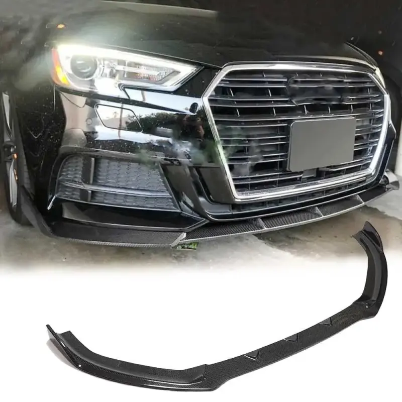 Накладка на передній бампер Lip V1 (для S-Line 2017-2020 Sedan, Карбон) для Audi A3 2012–2020