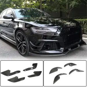 Накладки на передній бампер (для RS6, 4 шт, Карбон) для Audi A6 C7 2011–2018