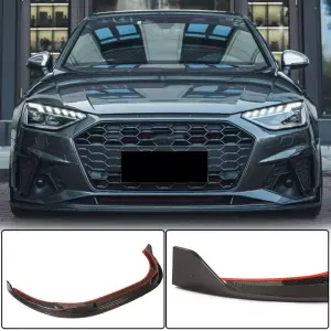 Накладка на передній бампер Lip V1 (для S-Line Sedan 2019-2024, Карбон) для Audi A4 B9 2015–2024