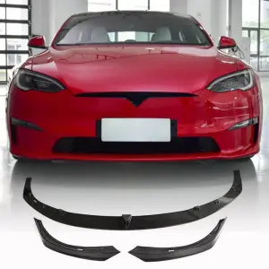 Накладка на передній бампер Lip V2 (2021+, Карбон) для Tesla Model S 2012–