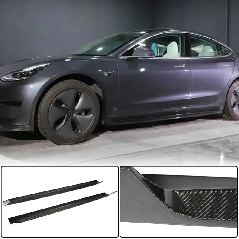 Накладки на пороги V4 (2017-2023, Карбон) для Tesla Model 3 2017–