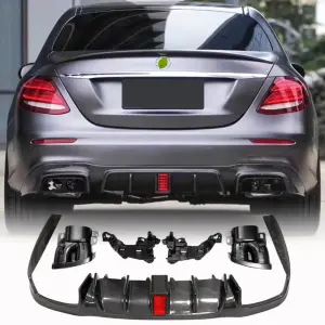 Дифузор заднього бампера з насадками V2 (для AMG/AMG-Line 2016-2019, Карбон) для Mercedes-Benz E-class W213 2016–2023
