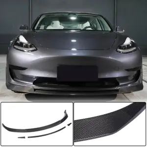 Накладка на передній бампер Lip V2 (2017-2023, Карбон) для Tesla Model 3 2017–