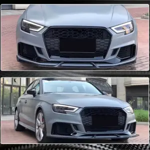 Накладки на передній бампер V4 (для RS3 Sedan 2017-2020, Карбон) для Audi A3 2012–2020