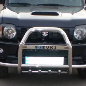 Кенгурятник QT007-Exclusive (З написом, нерж) для Suzuki Jimny 1998–2018