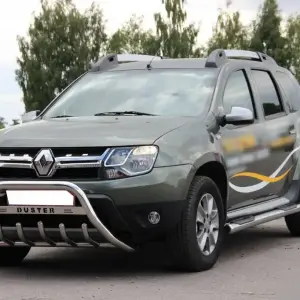 Кенгурятник з написом WT004 (нерж.) для Dacia Duster 2008–2018