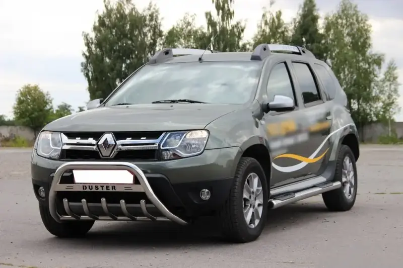 Кенгурятник з написом WT004 (нерж.) для Renault Duster 2008–2017