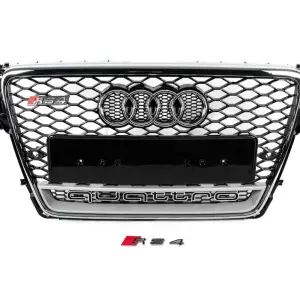 Передня решітка з написом Quattro RS-style (2007-2011, чорна) для Audi A4 B8 2007–2015