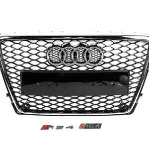 Передня решітка RS-style V-2 (2007-2011, чорна з хромом) для Audi A4 B8 2007–2015