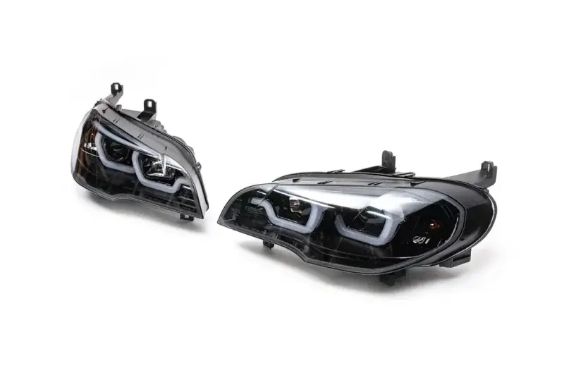 Передні фари з LED підсвіткою (2 шт, темні) для BMW X5 E70 2007–2013