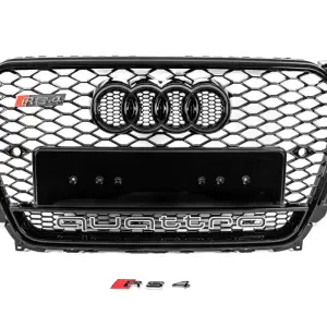 Передня чорна решітка RS-style з написом Quattro (2012-2015) для Audi A4 B8 2007–2015