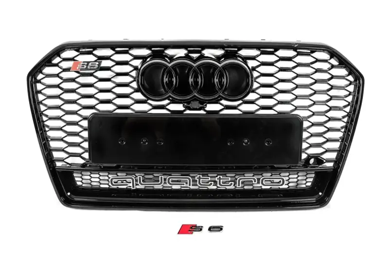 Передня чорна решітка RS-style з написом Quattro (2014-2018) для Audi A6 C7 2011–2018
