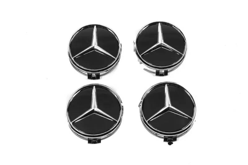 Ковпачки на диски 70/75 мм з кільцем (4 шт, чорні) для Mercedes-Benz